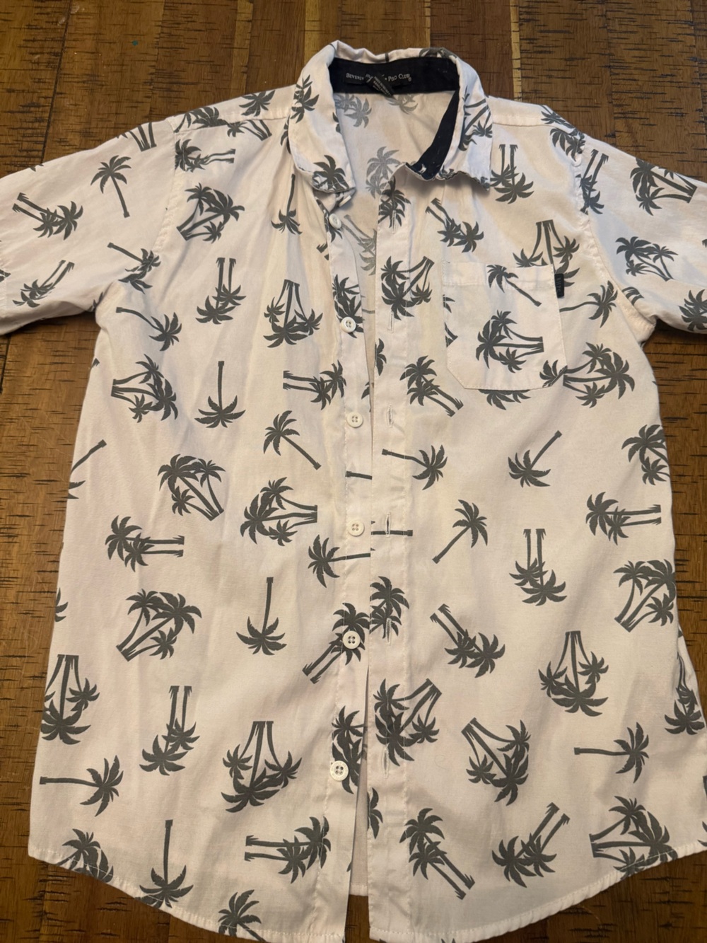 Beverly Hills Polo Club 10 White Shirt with Black Palm Print